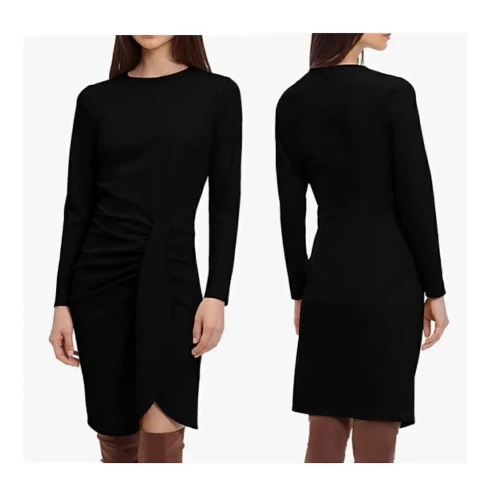 Donna Morgan Women's Long Sleeve Jersey Faux Wrap Dress